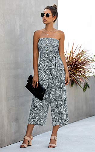 image for Angashion Women’s Jumpsuit-Casual Off Shoulder Sleeveless Ruffle But