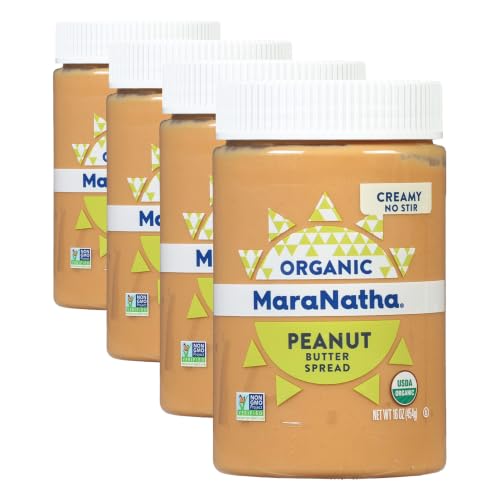MaraNatha Organic Creamy Peanut Butter Spread, No Stir, 16 Ounce Jar (Pack of 4)