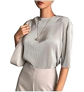 RoseSeek Women's Mock Neck Drop Shoulder Tee Ribbed Knit Half Sleeve T Shirt Solid Summer Tops