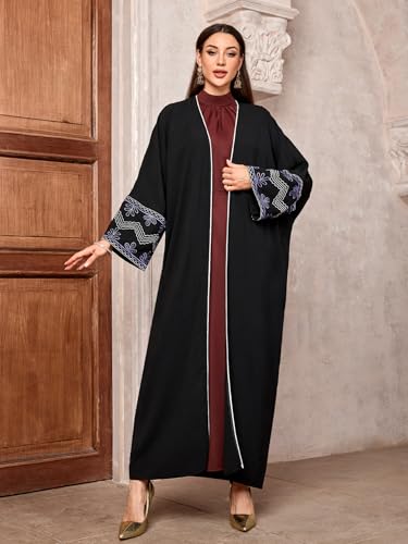 Image of Women's Ethnic Embroidery Muslim Abaya Open Kimono Cardigan Jalabiya