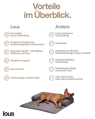 Lous Sofaschutz Hund – Hundedecke Sofa Hundebett Couch – Handgefertigte Hundematte mit Rand – Waschbar bis 90 Grad und besonders kuschlig – Größe: XL ca. 117x97x15cm (Braun)