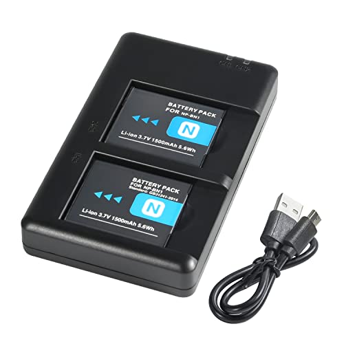 NP-BN1 Paquete de baterías de Litio (2 Paquetes) y Cargador Dual Compatible con Sony DSC-QX10, DSC-QX100, DSC-T99, DSC-T110, DSC-TF1, DSC-TX5, DSC-TX7 Cover