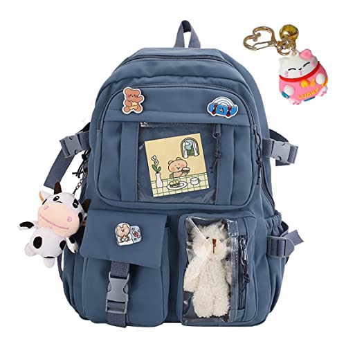 Kawaii Backpack with Pin and Pendant，Cute Aesthetic Backpack ，Outdoor Sports Leisure Bag for Girls and Boys (blue,one size)