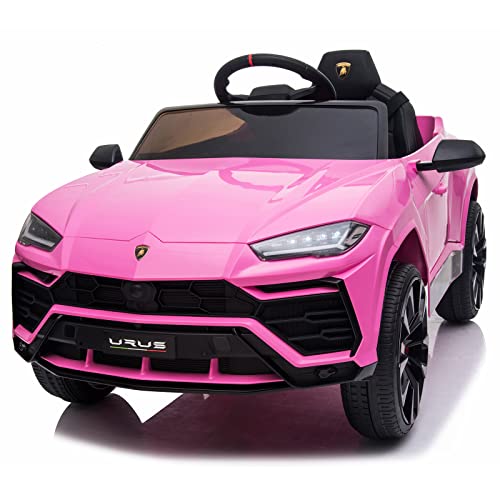 YOFE Kids Electric Ride On Car for Kid, 12V Licenced Lamborghini Kids Electric Vehicles with Remote Control, AUX, Spring Suspension, Music, LED Lights, USB Port, Foot Pedal (Pink)