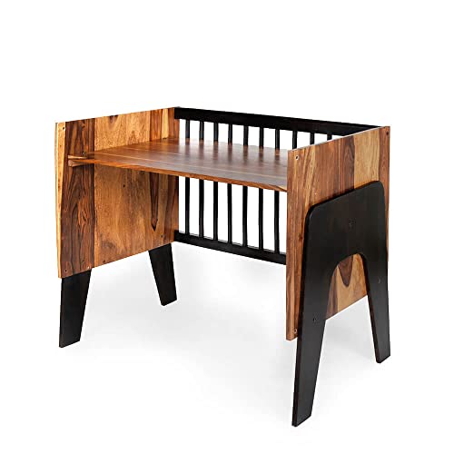 Image of Wakefit 2-in-1 Baby Cot | 1 Year Warranty | Baby Cot Bed, Wooden Cradle for Baby, Cribs & Cots Furniture - Bumblebee (Sheesham Wood, Crib Convertible to Study Table)