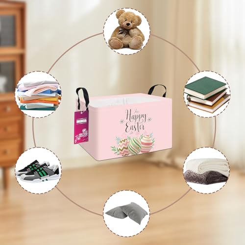 Image of Rectangular Easter Storage Basket | Fabric Organizer Bin for Books,Clothes,Gifts,Pets-Perfect for Home,Office,Nursery,Dorm,Shelf(Easter egg)