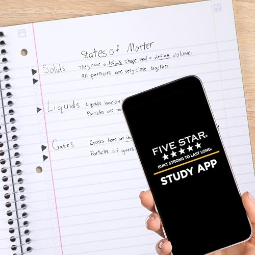 Image of Five Star Spiral Notebook + Study App, 4 Count, 1 Subject, Wide Ruled Paper, 8 inch x 10-1 /2 inch, 100 Sheets, Fights Ink Bleed, Water Resistant Cover, Purple, Pink, Gray and Blue (930105-ECM) (Pack of 3)