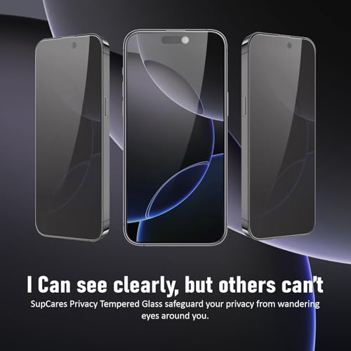 Image of SupCares Privacy Tempered Glass for iPhone 16 Pro (6.3 Inch) With Installation Kit | Military-Grade Gorilla Screen Protector | Edge to Edge Coverage | Black