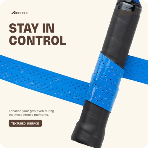 Image of Boldfit Badminton Grip Multicolor Anti Slip Perforated Tennis Racket Grip Tape Sweat Absorbent Overgrip Tape Strong Badminton Racket Grip for Handle Grip Tennis Bat Handle Gripper AeroGrip Pack of 5