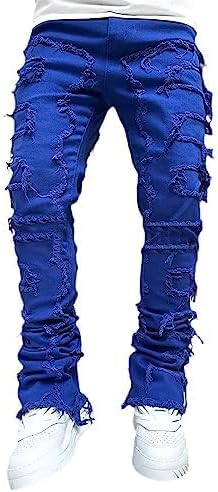 Stacked Jeans Men Skinny Ripped Jeans Slim Fit Patchwork Denim Pants Y2K Goth Harajuku Emo Hip Hop Jeans Trouser