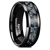 King Will GENTLEMAN Tungsten 8mm Black and Blue Carbon Fiber Inlay High Polish Men's Wedding Band Ring 14