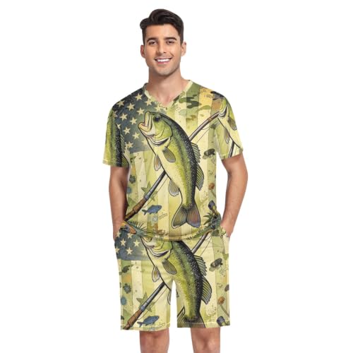 Camisa de pijama para hombre de manga corta con estampado de camuflaje de pesca