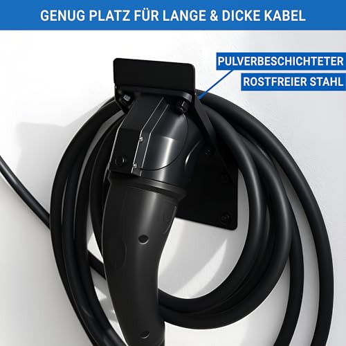 EVify platzsparende Typ 2 Wandhalterung • Wallbox Kabelhalter • Widerstandfähige Kabelhalterung aus rostfreiem Stahl für Wallbox & Elektroauto