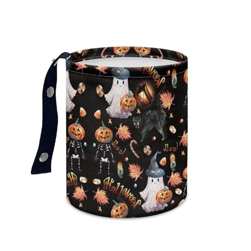 Image of Ghost Pumpkin Maple Leaf Print Portable Car Garbage Bin Halloween Reusable Collapsible Hanging Portable Dustbin Bin Waste Basket Car Accessories Interior for Car SUV Trucks Universal