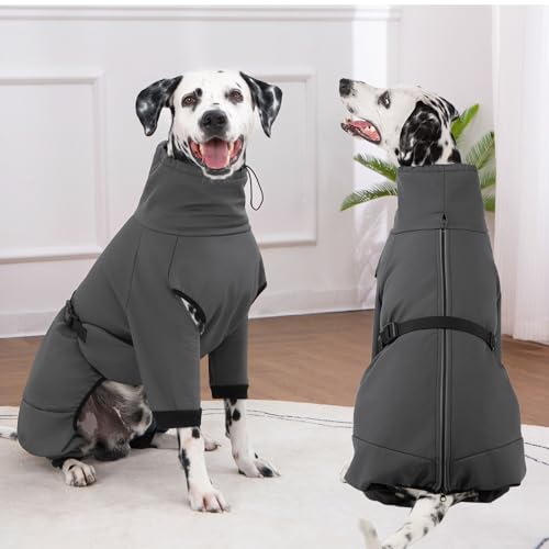 Cyponpy Hundemantel Wasserdicht Warm mit Beinen Hundejacke Winter Reflektierend Reißverschluss Hundemantel Warm Hundepullover Fleece Mantel Hund Winterjacke Wasserdicht Hundebekleidung Regenmantel