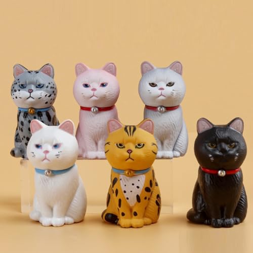 KARLOR Mini Katzen Figuren Deko, 6 Stück Sitzendes Kätzchen Set, Katze Kater Miniatur Katzen Statue Tierornamente Mikro Landschafts Auto Tisch Garten Aquarium Torte Dekoration (6 Sitting Cats)
