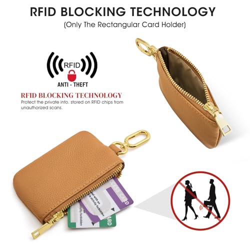 Image of Kattee Mini Leather Wristlet Wallets for Women, RFID Blocking Wallet Women, Dual Pouch Keychain Coin Purse Change Pouch