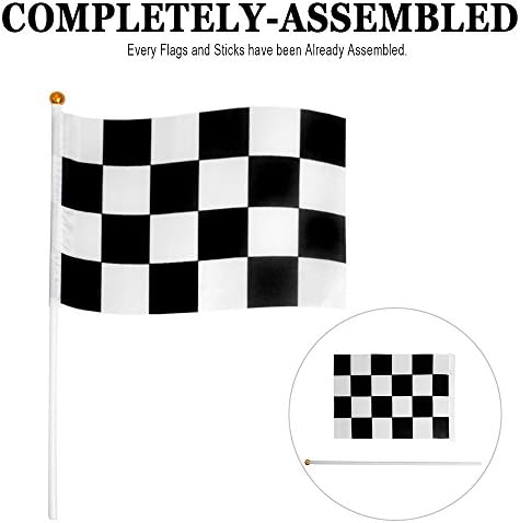 30 Pcs Completely-Assembled Checkered Flags Banner Race Car Decorations Party Event Pennant Black & White Polyeater Fabric Flag with Plastic Stick