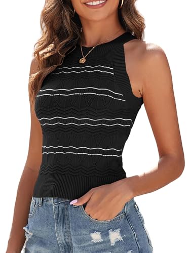 ZAFUL Womens Summer Halter Tops Striped Y2K Sleeveless Racerback Slim Fitted Stretchy Knit Cami Tank Tops