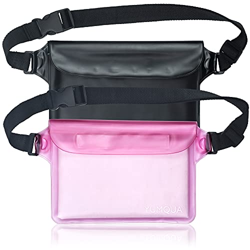 YUMQUA 2 Pack Waterproof Pouch with Waist Strap, Waterproof Fanny Pack Dry Bag Pouch for Boating Swimming Kayaking Fishing Snorkeling, Keep Your Phone and Valuables Safe and Dry