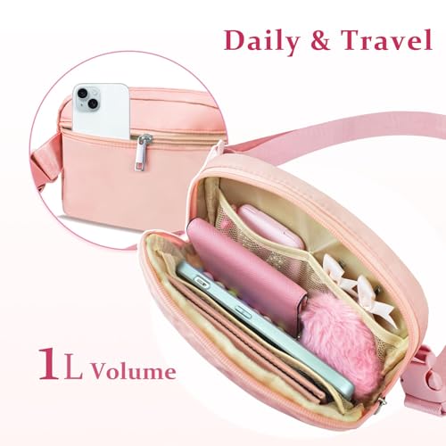 Image of COSHAYSOO Pink Fanny Pack Belt Bag Crossbody Purse for Teen Girls 6 7 8 9 10 11 12 13 Year Old Women Personalized Cute Initial Graduation Birthday Gifts Tween Preteen Girly Stuff Chenille Letter M