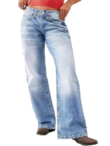 Flamingals Women's Baggy Jeans Wide Leg Low Waist Wash