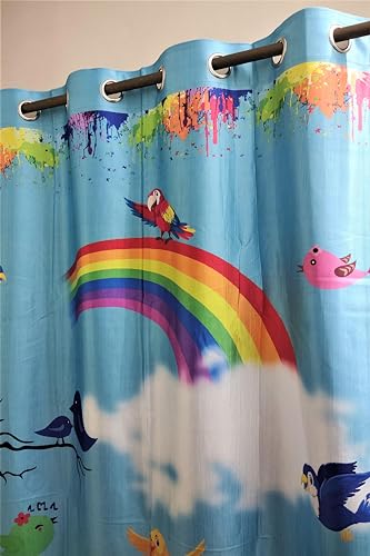 Image of 3D Design Premium Fabric Kids Room Curtains 5 Feet Window Curtains Set of 2 Pcs, Rainbow Design