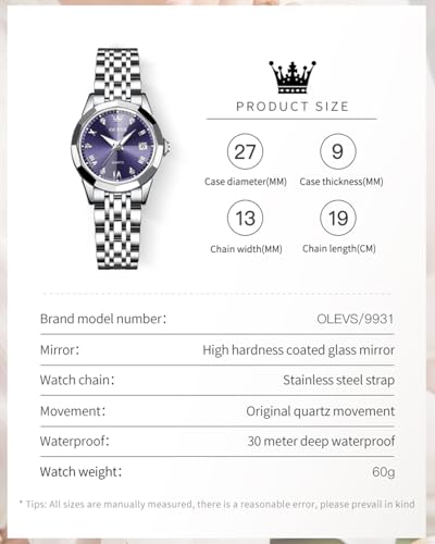 Image of OLEVS Watches Women with Date Silver Stainless Steel Luxury Ladies Watches with Small Writs Diamond Watches for Women Waterproof Elegant Dress Quartz Analog Women's Wrist Watches Reloj de Mujer