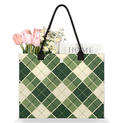 Abstract Green Plaid Tote Bag for Women Large Beach Bag Reusable Tote Bags for Work Travel Beach Shopping3