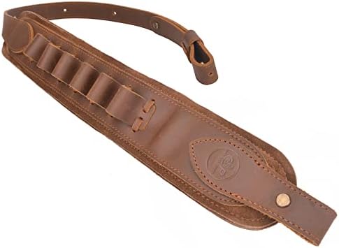Leather Rifle Cartridge Sling with Heavy Stitching 9pcs Round Ammo Holder Belt Sling (Brown(12Gauge))