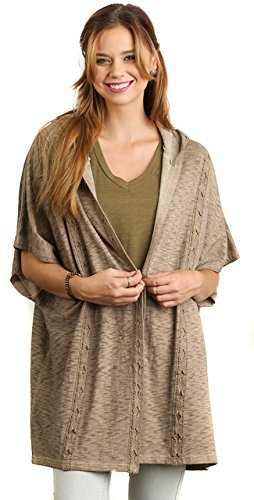 Umgee Women's Washed Olive Taupe Hooded Chic Boho Bohemian Wrap Cardigan [Taupe] [M/L] #TOP1