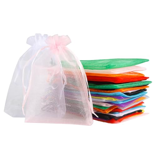 DoGeek 60 Medium Organza Gift Bags Jewelry Pouches Sheer Drawstring Pouches Mesh Candy Favour Bag for Wedding Party Festival Game (10 x 15CM Multicolor)