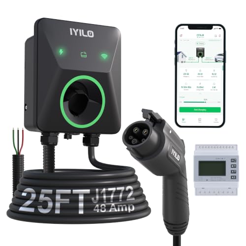 Image of Level 2 EV Charger with Energy Meter, 48Amp /11.5KW, J1772 Wall Electric Car Charger with Dual Temp Sensors(Exclusive), Wi-Fi(2.4 GHz), RFID, Smart App, CT Clamps for Load Balancing, Black-Gray