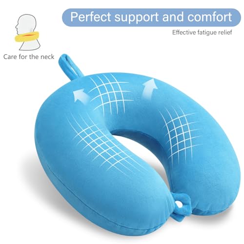Image of Neck Pillow for Travel Comfortable Travel Pillows U Shape Memory Foam Airplane Pillow Support Neck and Head Portable Neck Pillows Suitable for Airplane, Trains, Self-Driving Cars, Lake Blue Color