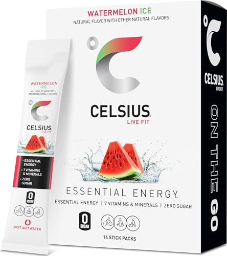 Image of CELSIUS On-the-Go Powder Sticks Watermelon Ice, Essential Energy 2.5 Oz (14 Sticks per Pack)