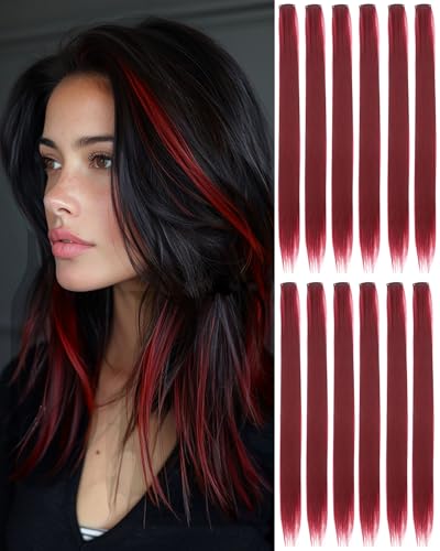 Eravauly Clip In Hair Extensions for Parties, Festivals, Night Out, Birthdays & Dress Up – No Dye No Damage, 12 PCS Reusable Synthetic Hair for Girls, Women & Teens Gift (Burgundy, E-37)