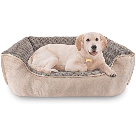 JOEJOY Rectangle Dog Bed for Large Medium Small Dogs Machine Washable Sleeping Dog Sofa Bed Non-Slip Bottom Breathable Soft Puppy Bed Durable Orthopedic Calming Pet Cuddler, Multiple Size, Beige Cover