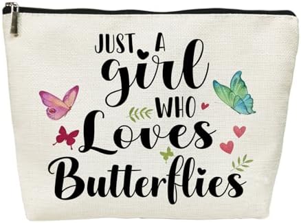SIUNY Butterfly Gifts for Women Cosmetic Bags, Just A Girl Who Loves Butterflies Makeup Bag Birthday Christmas Graduation Gifts for Women Girls Makeup Travel Bag (Butterfly)