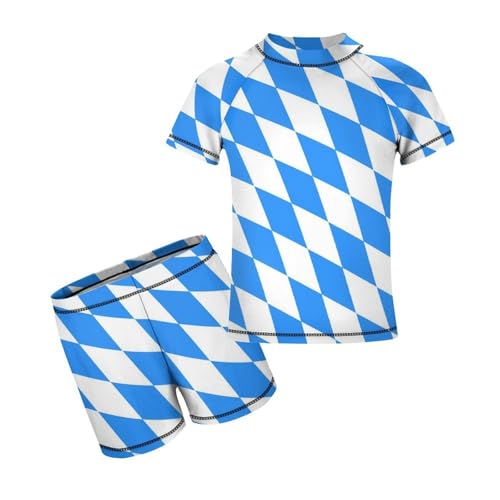 Blue Diamond Shaped Bavarian FlagChildren's Casual Swimsuit Set - Simple and Versatile9-11Y（140cm）