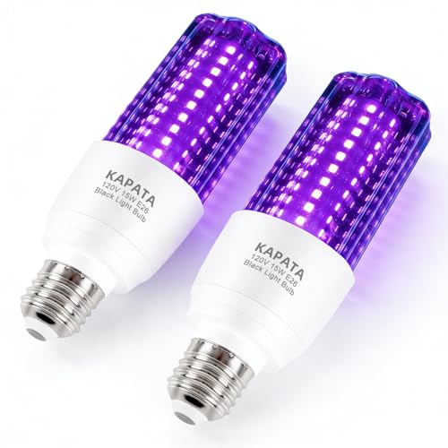 Kapata 15W LED UV Black Light Bulb Energy Saving UV Black Lights UVA Level 395-400nm, Glow in The Dark , 100W Black Fluorescent Light Equivalent E26 120V , 2- Pack