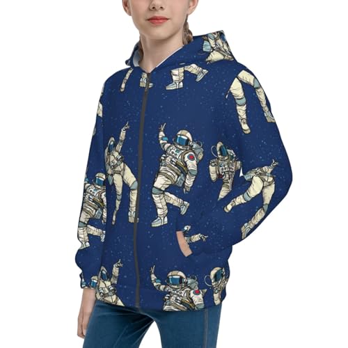 Disco party Astronaut Dancing Kids Pullover Hoodies Boys Zip Up Sweatshirts Girls Athletic Clothes with Pocket