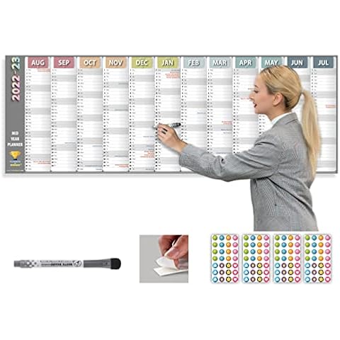 Academic Year Wall Planner 2022-2023 by UK's popular stationery brand planners4winners | Complete Kit : Fine Marker, Mount Stickers & Reminder Stickers | Large Size (120 x 42 cm) & Laminated Cover
