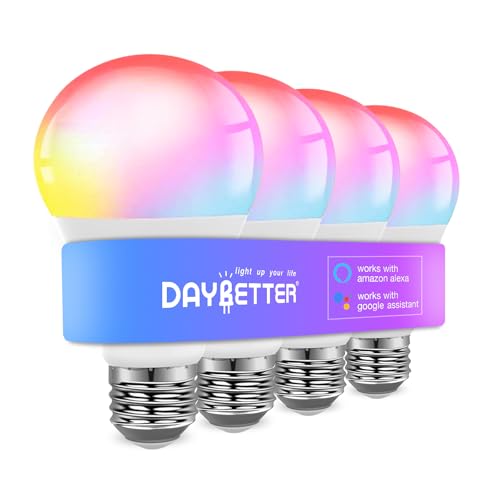 Image of DAYBETTER Smart Light Bulbs, Alexa Light Bulb, WiFi Light Bulbs, RGBCW Color Changing Light Bulb A19 9W 800LM, Smart Bulbs that Work with Alexa & Google Assistant, 2.4Ghz only, No Hub Required,4 Pack