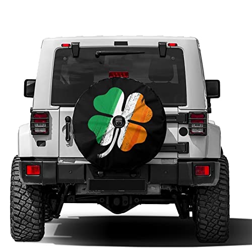 Image of Irish Shamrock Spare Tire Cover with Backup Camera Hole Wheel Tire Cover Fit Trailer, RV, SUV and Many Vehicle 17inch