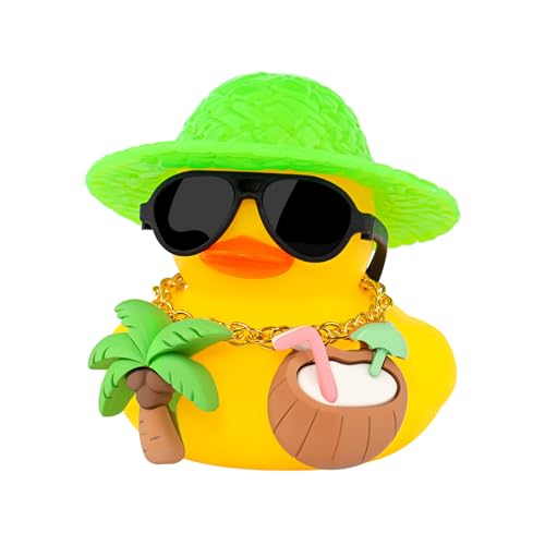 wonuu Summer Beachy Vacation Duckies Tropical Paradise Rubber Duck Beach Surfing Ocean Voyage Rubber Ducks (Yellow Coconut Drink Palm Tree)