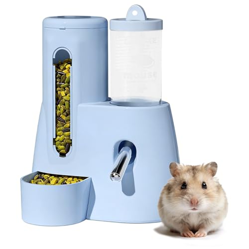 Hamster Food Bowl Hamster Water Bottle No Drip - 2-in-1 Automatic Feeder and Waterer with Roller Ball Design 300ml+80ml