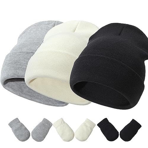 Image of Baby Hats and Mittens Set Infant Toddler Beanie Caps Hospital Hat Set Newborn Gloves for Baby Boys Girls