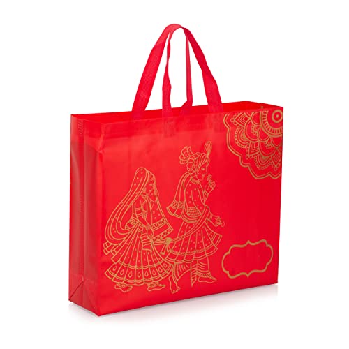 Image of Drapme Wedding Special Reusable Non-Woven Laminated Gift Bags - Shagun & Traditional Gifting, Saree Mithai Chandi Carry Bag (Red, Pack of 20)