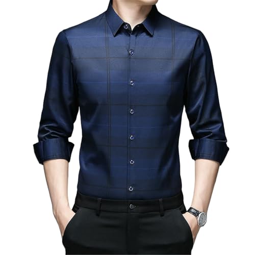 Camisa de manga larga a cuadros para hombre con cuello de solapa y acabados de costura limpia