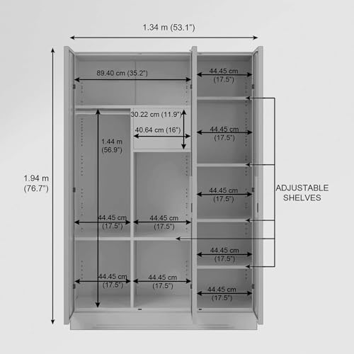Image of Interio by Godrej Almirah Slimline 3-Door Steel Almirah, Cupboard for Clothes (Royal Ivory), 1-Year Warranty, 7 Shelves, 1 Locker